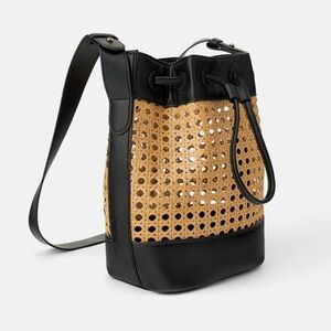 ZARA Black and tan bucket Bag